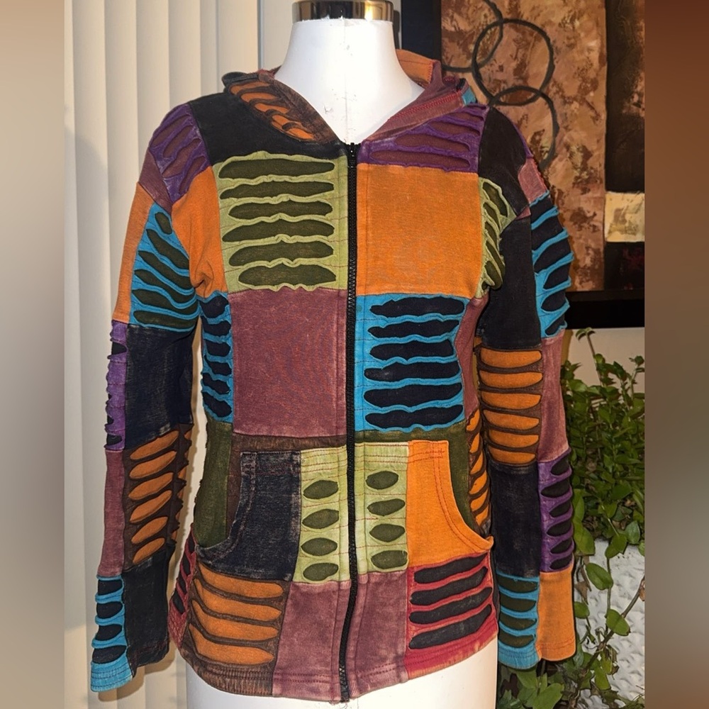 100% cotton Multicolor patchwork zip-up hoodie - image 1